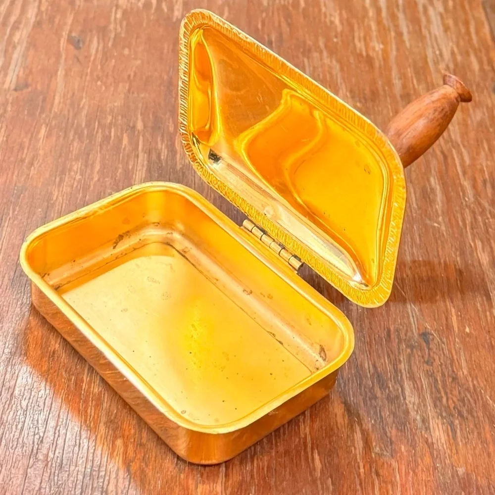 Vintage Italian 24kt Gold Plated Silent Butler Crumb Catcher with Wood Handle - Picture 2 of 12